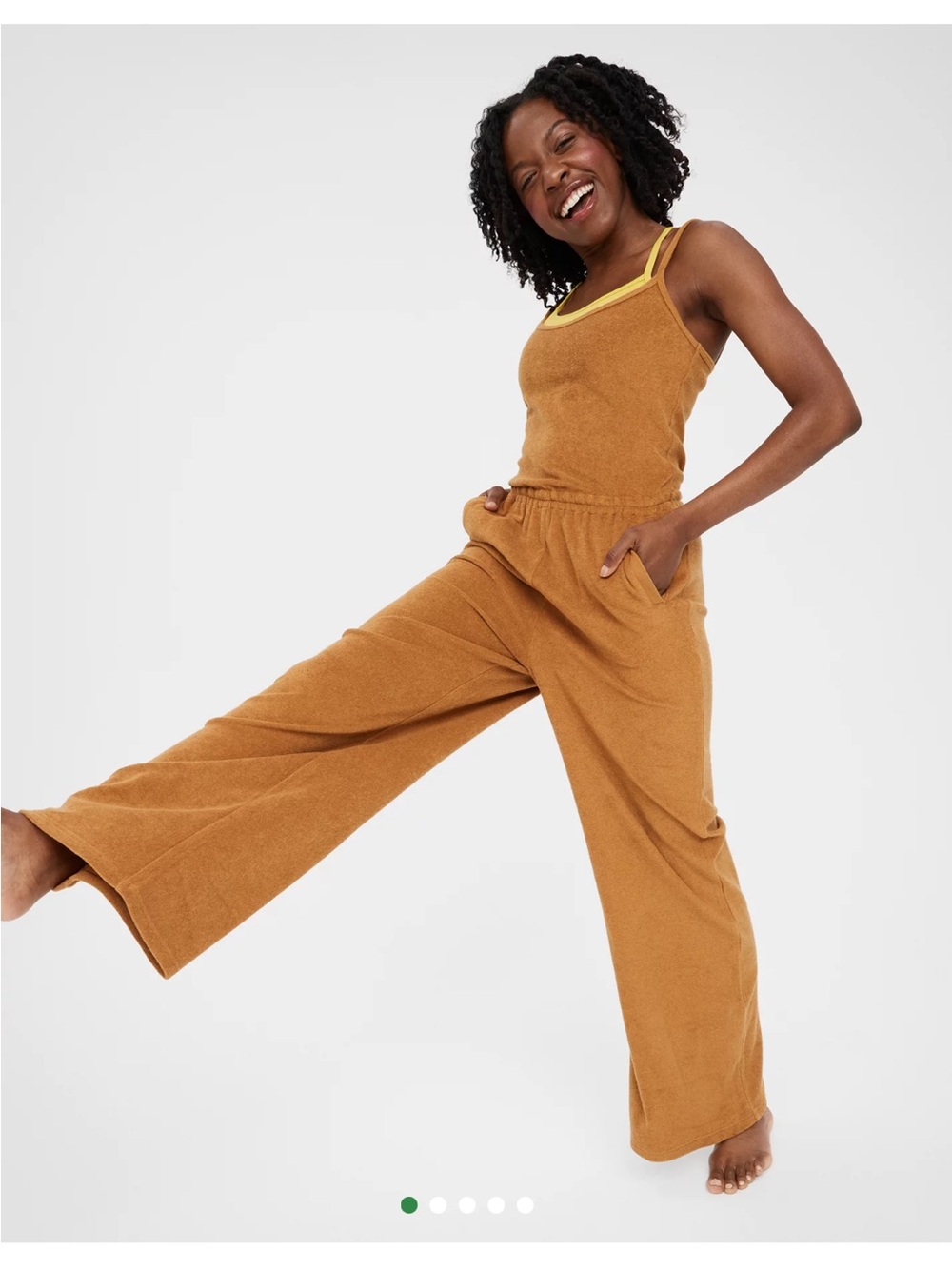 aerie offline Mustard Wide-Leg Terry cloth Jumpsuit with pockets